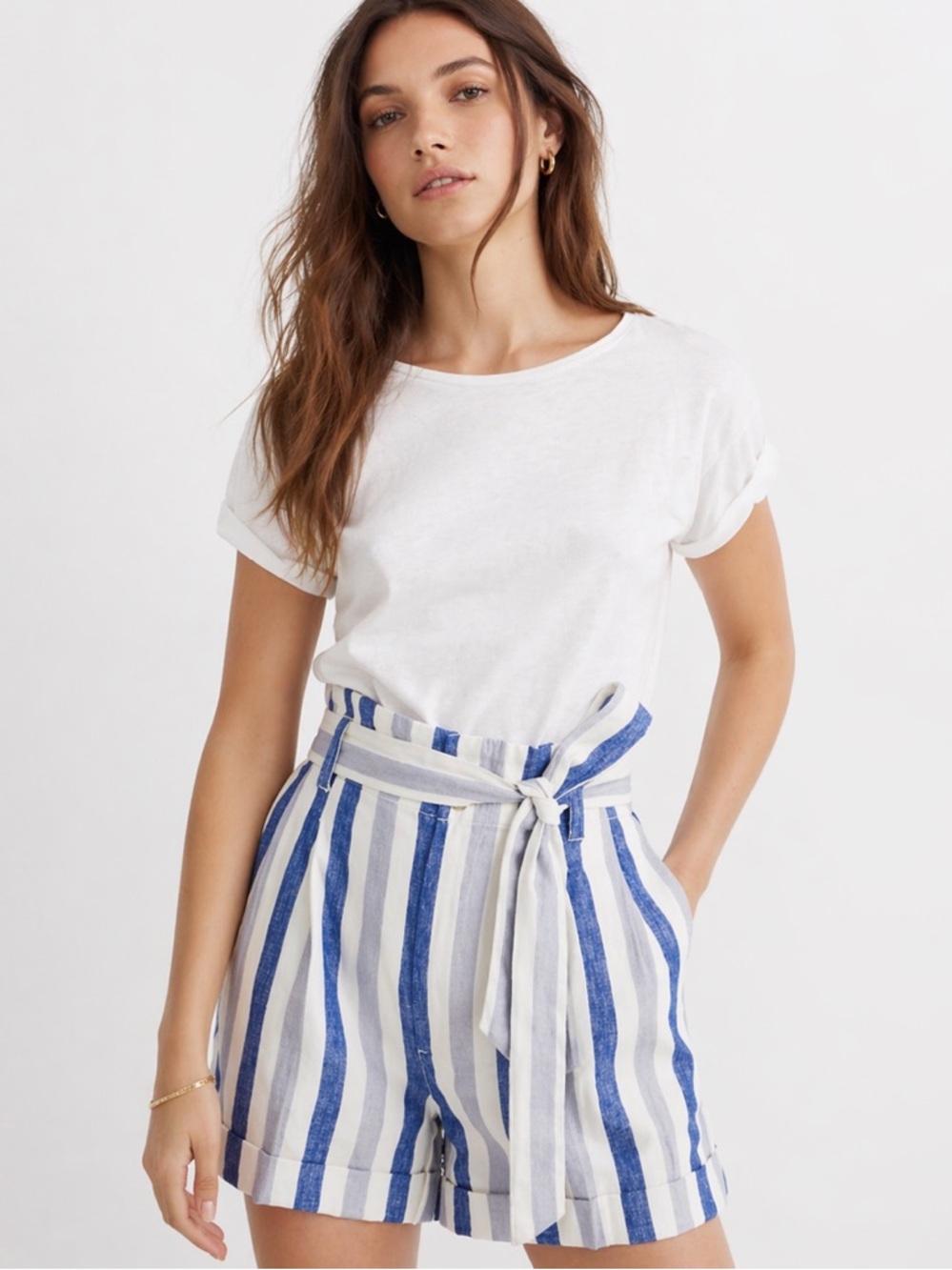 Madewell Size 10 Paper Bag Shorts Linen Cotton Blend Tie Belt